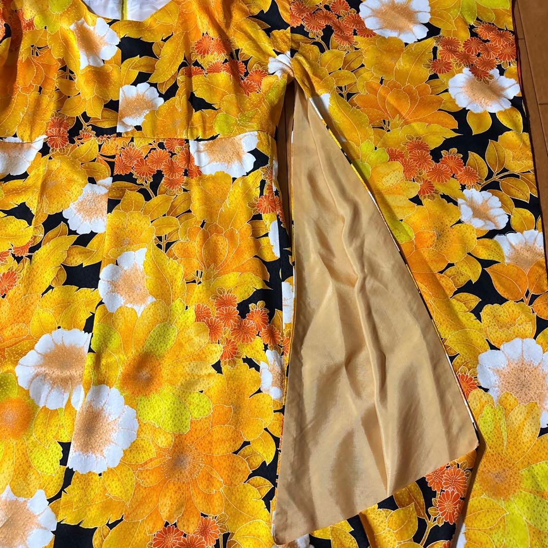 恵美子様 着物 振袖 リメイク 花柄ロングドレス オレンジ 黒 カラオケ