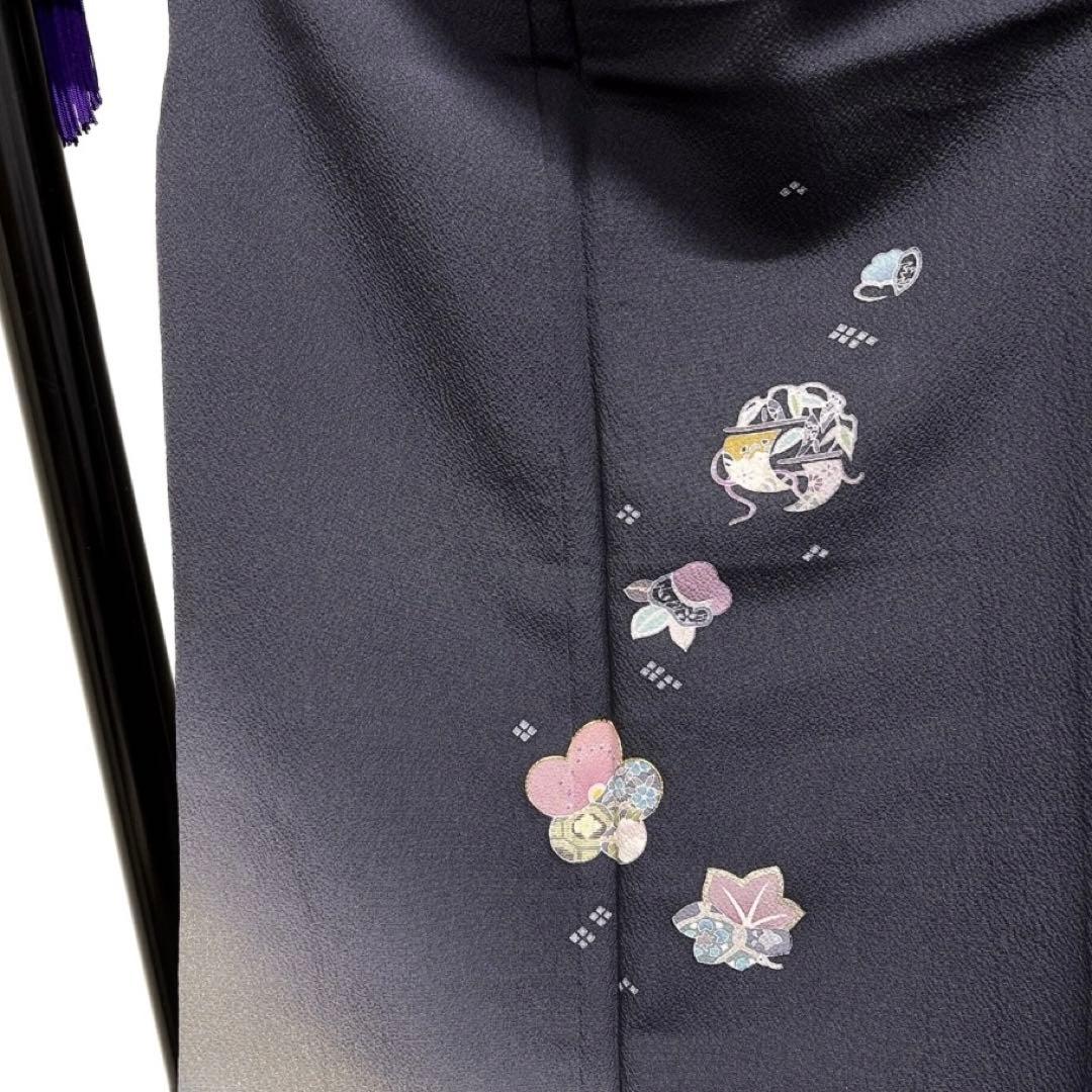 付け下げ　金駒刺繍　金彩　松竹梅　雪輪　桜　ネイビー　着物　121a d