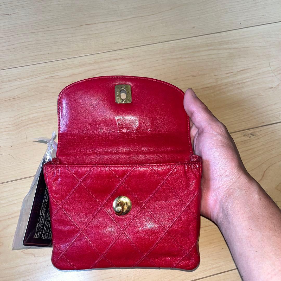シャネル　マトラッセ　ビコローレ　チェーン　ウエストポーチ　バッグ　レッド