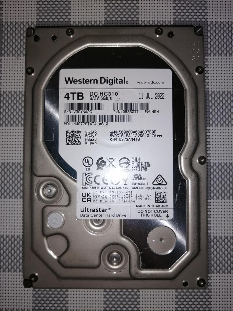【WD Gold後継】ウェスタンデジタル Ultrastar 4TB NA2G