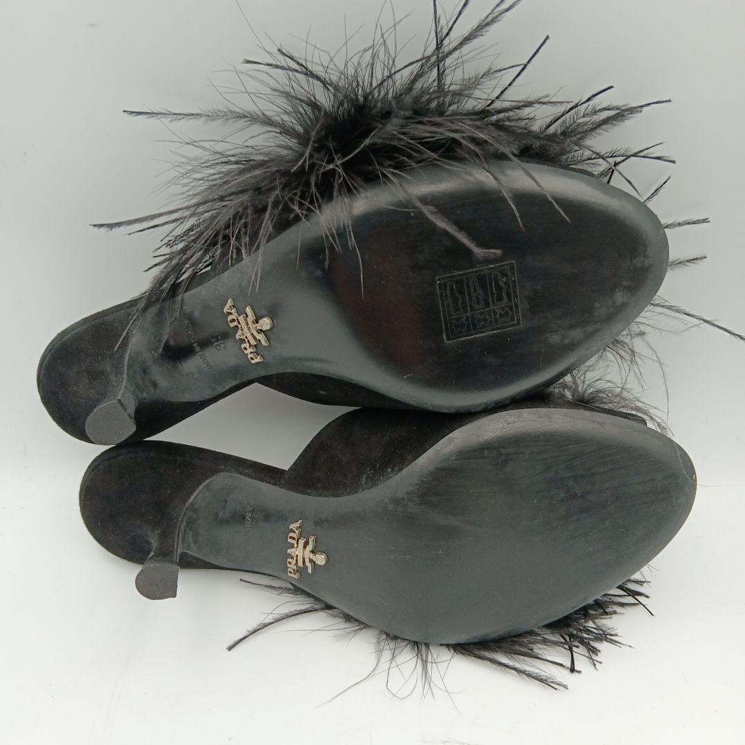 M613B プラダ フェザーファー ミュール 35 約22.5cm ブラック