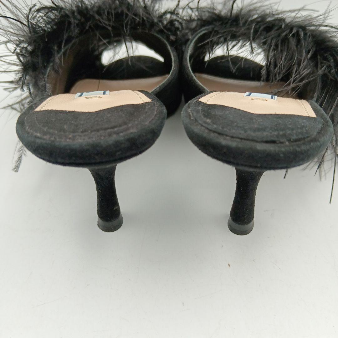 M613B プラダ フェザーファー ミュール 35 約22.5cm ブラック