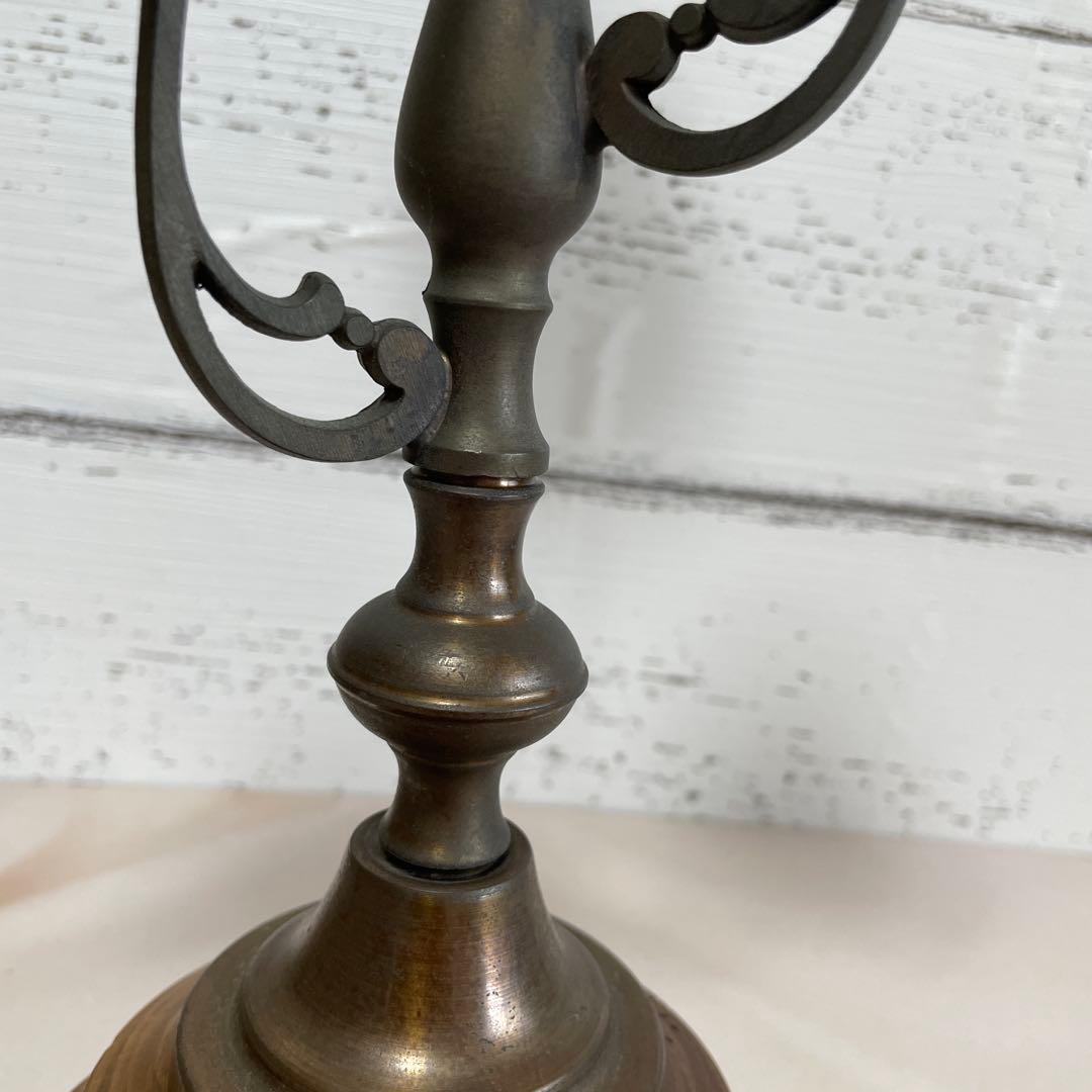 アンティーク　イタリア製　3灯式キャンドルスタンド　ブロンズと木目の燭台