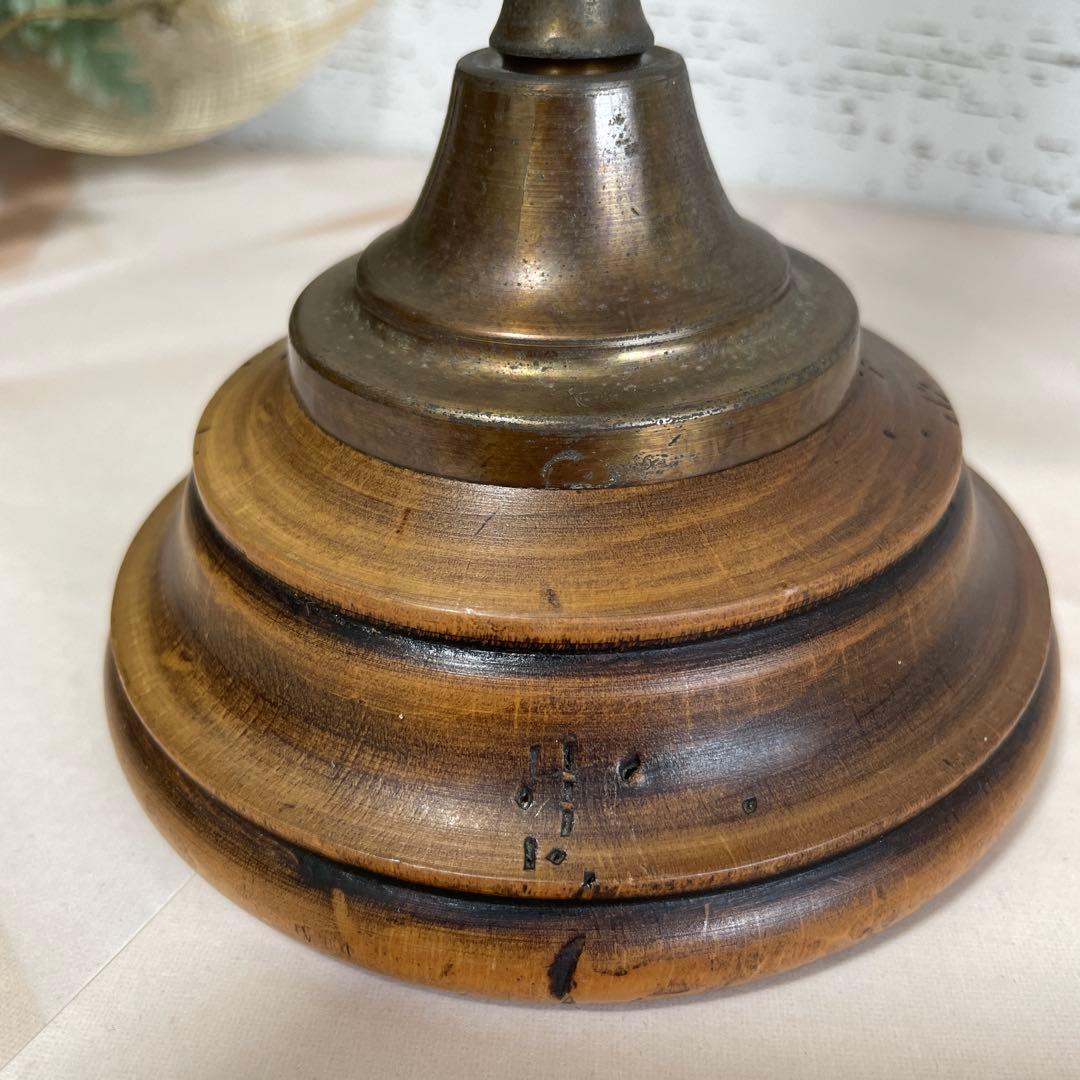 アンティーク　イタリア製　3灯式キャンドルスタンド　ブロンズと木目の燭台