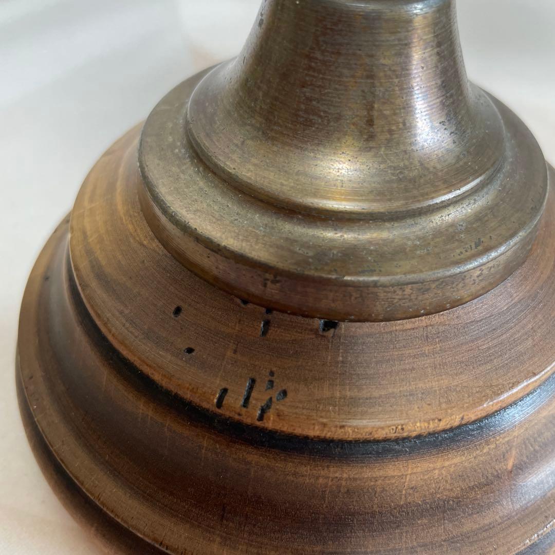 アンティーク　イタリア製　3灯式キャンドルスタンド　ブロンズと木目の燭台