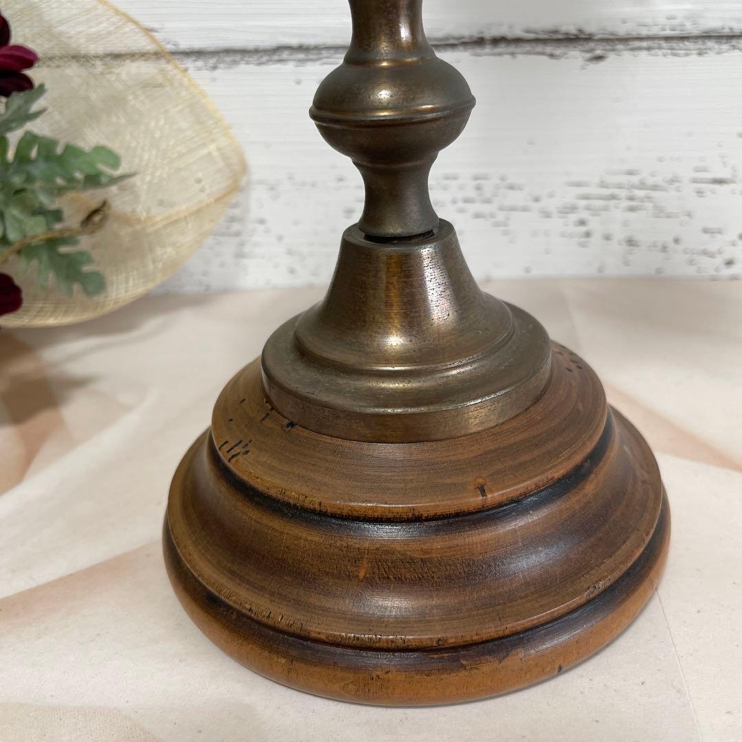 アンティーク　イタリア製　3灯式キャンドルスタンド　ブロンズと木目の燭台