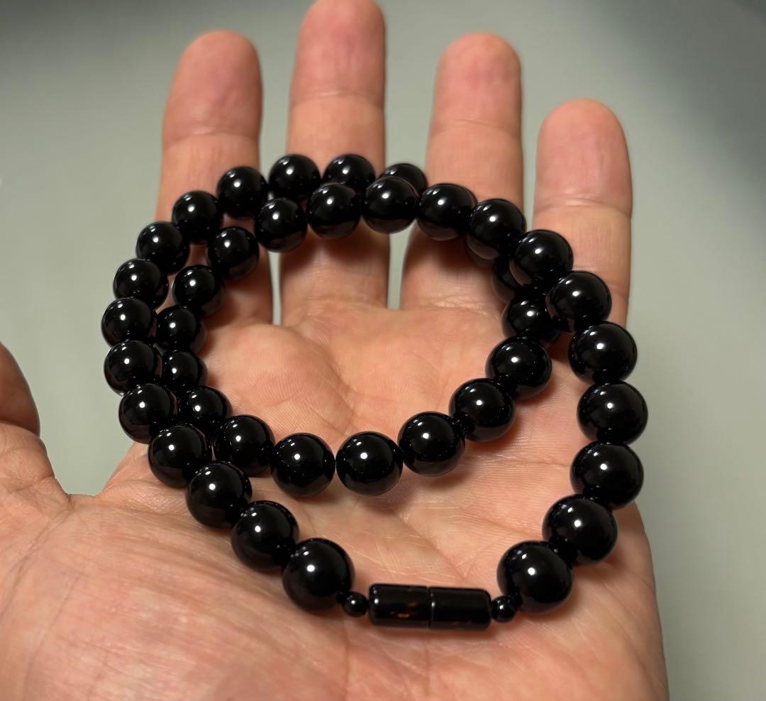 天然黒珊瑚ネックレス（大玉１０mm珠）鑑別書付き⑥