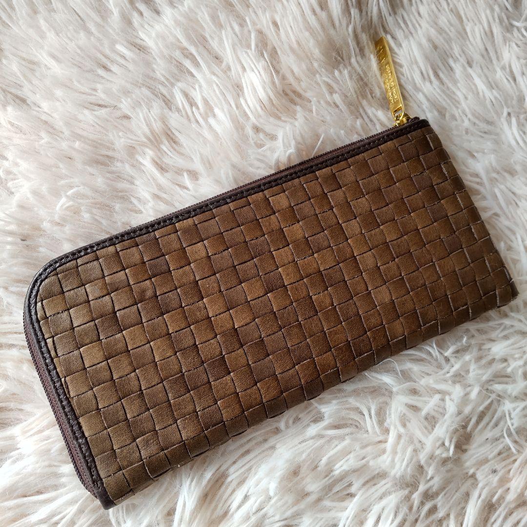 極美品✨ATAO リモ ケリー ブラウン 編み L字 長財布 ロングウォレット