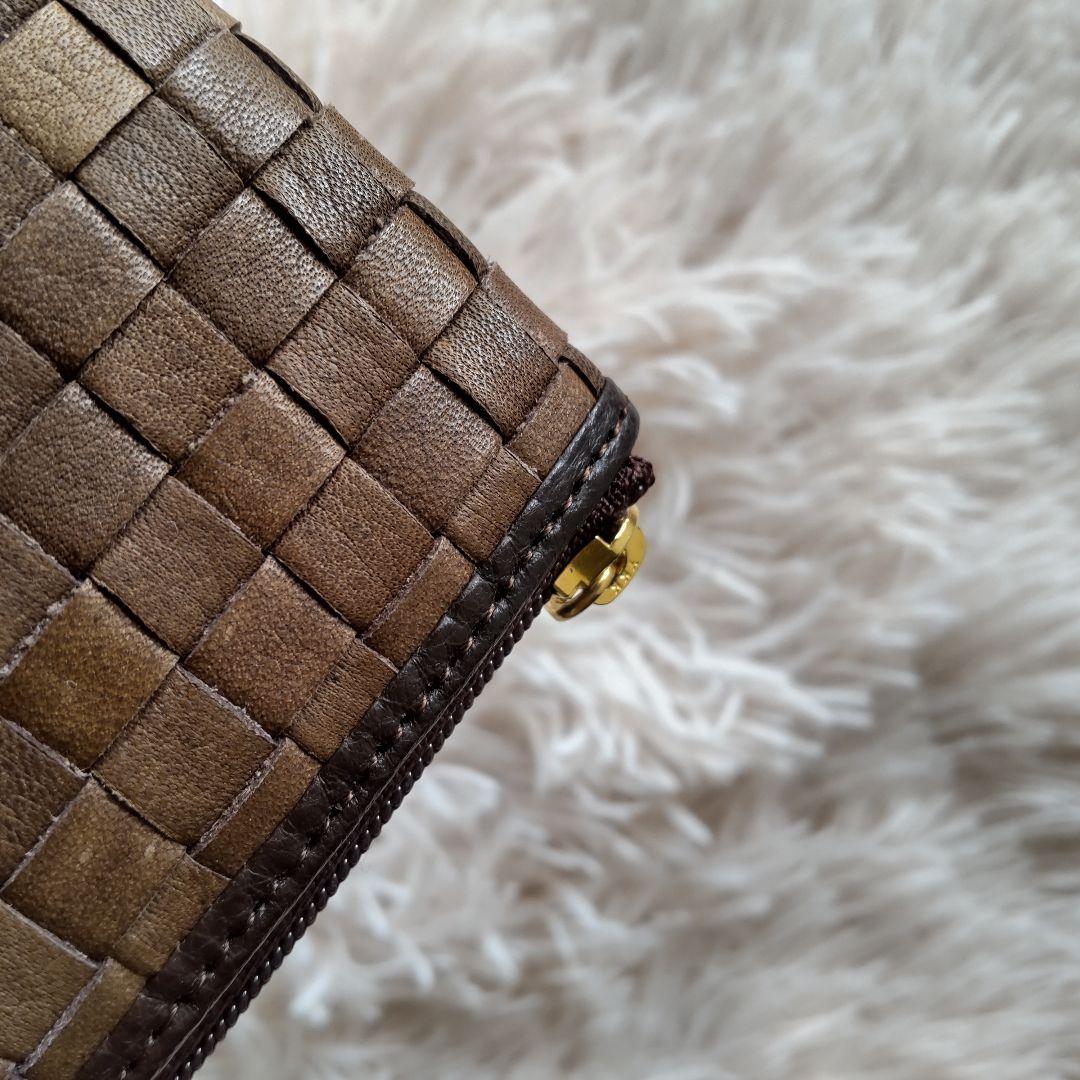 極美品✨ATAO リモ ケリー ブラウン 編み L字 長財布 ロングウォレット