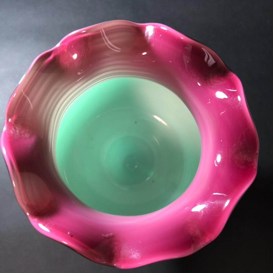 レトロガラス　三色ガラス　コンポート　フリルガラス　脚付きコンポート