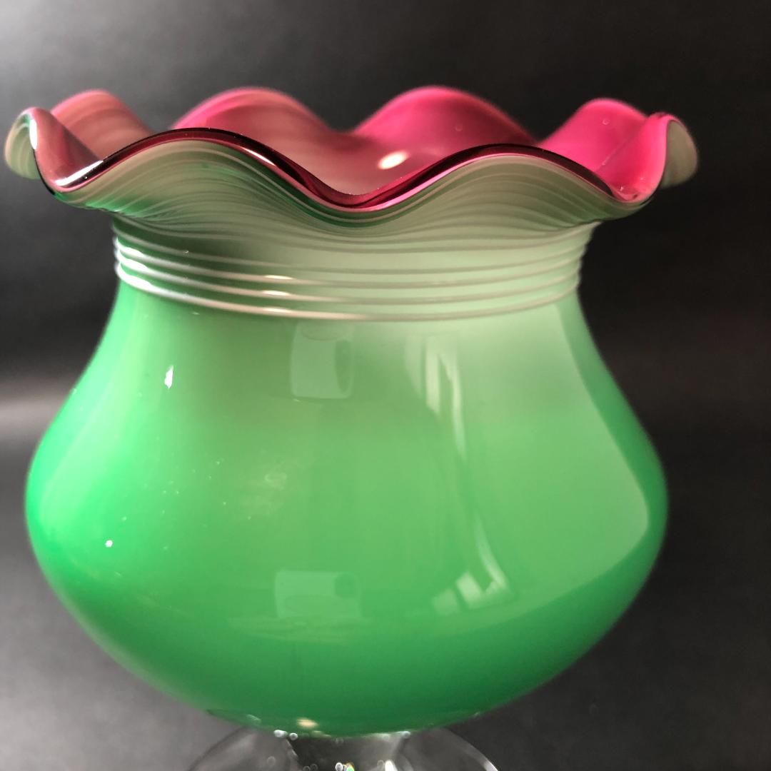 レトロガラス　三色ガラス　コンポート　フリルガラス　脚付きコンポート