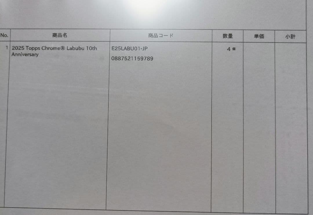 Topps Chrome 10周年記念ボックス　ラブブ　4BOX 新品未開封