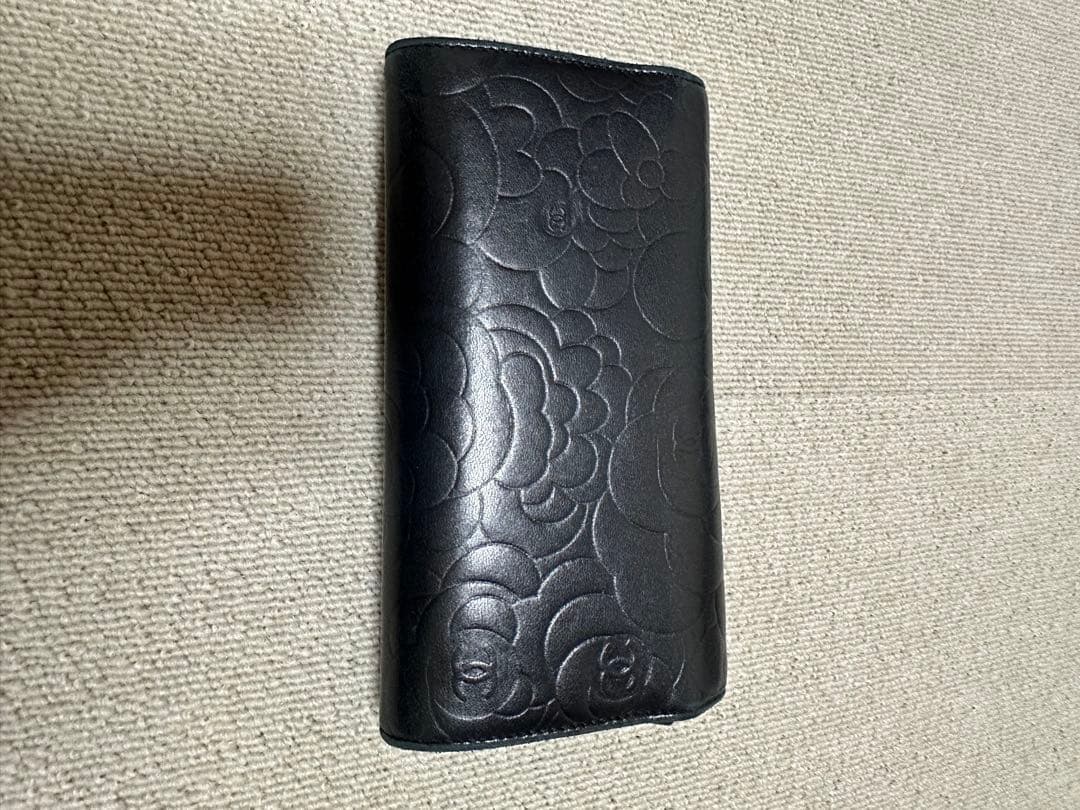 CHANEL ブラック カメリア 長財布