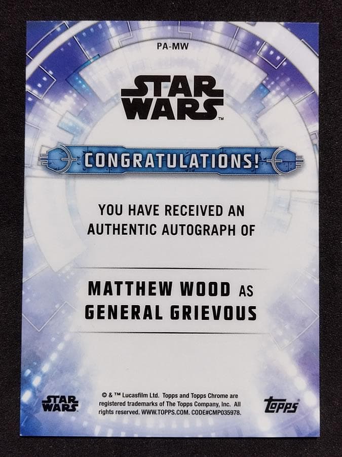 世界限定199枚 グリーバス将軍 / マシュー・ウッド 直筆 サインカード