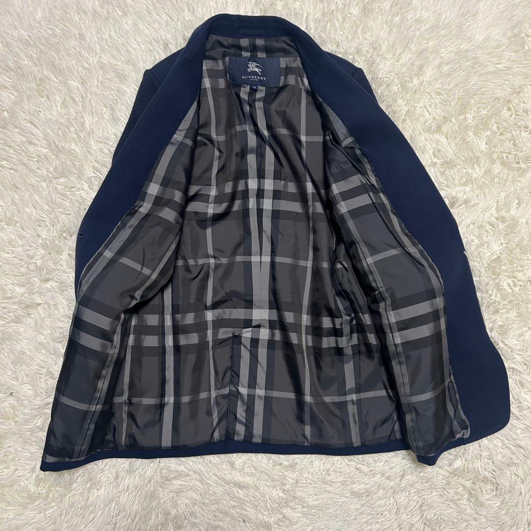 バーバリーロンドン　テーラードジャケット　チェック　ニット切替 ネイビー　38