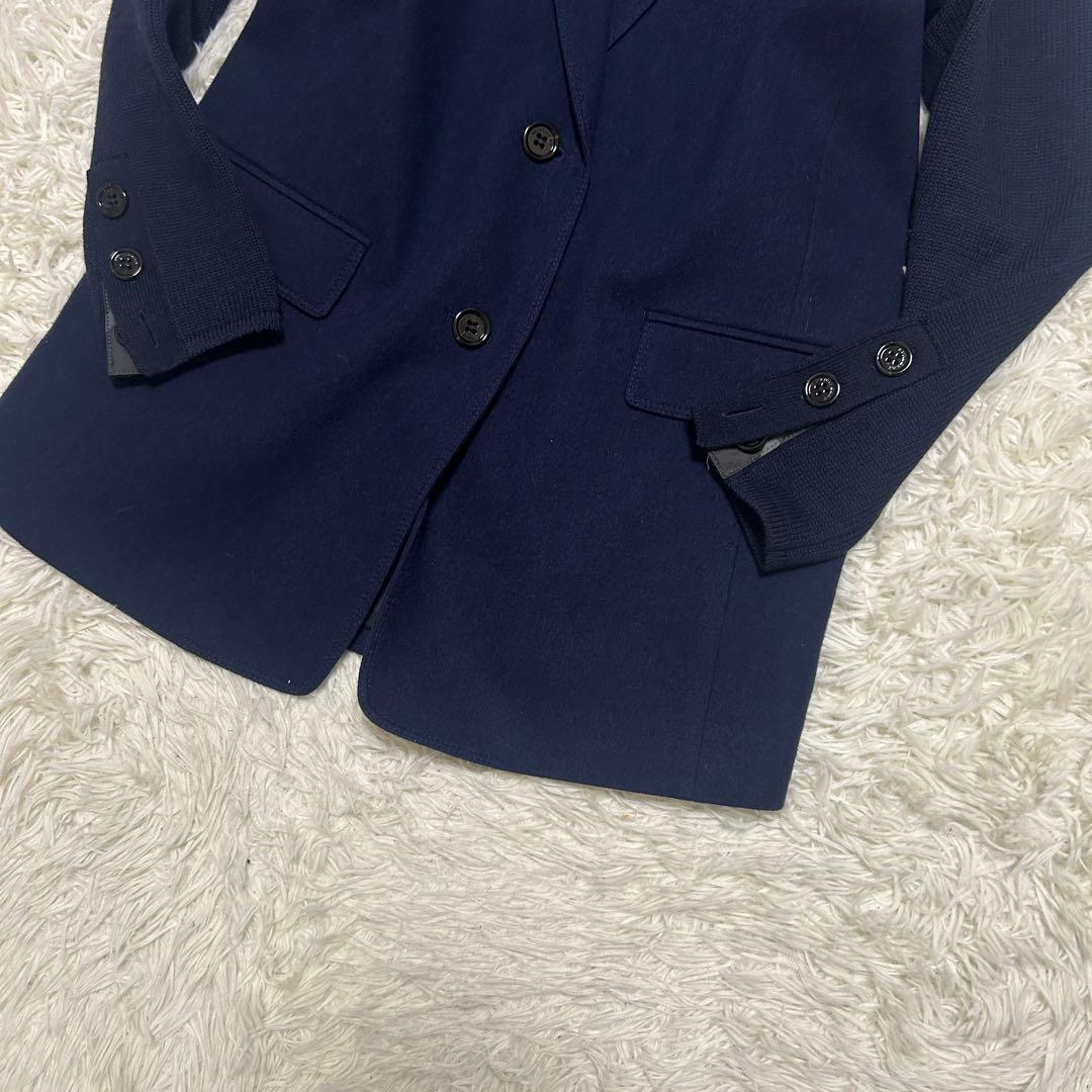 バーバリーロンドン　テーラードジャケット　チェック　ニット切替 ネイビー　38