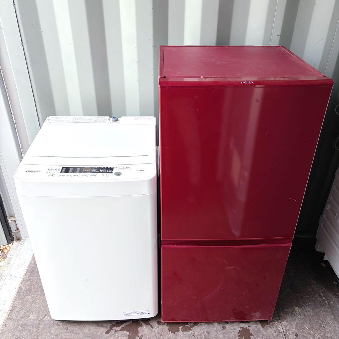 運搬取付無料！レッド&ホワイト純正AQUA・ハイセンス2点セット！完動品超美品！