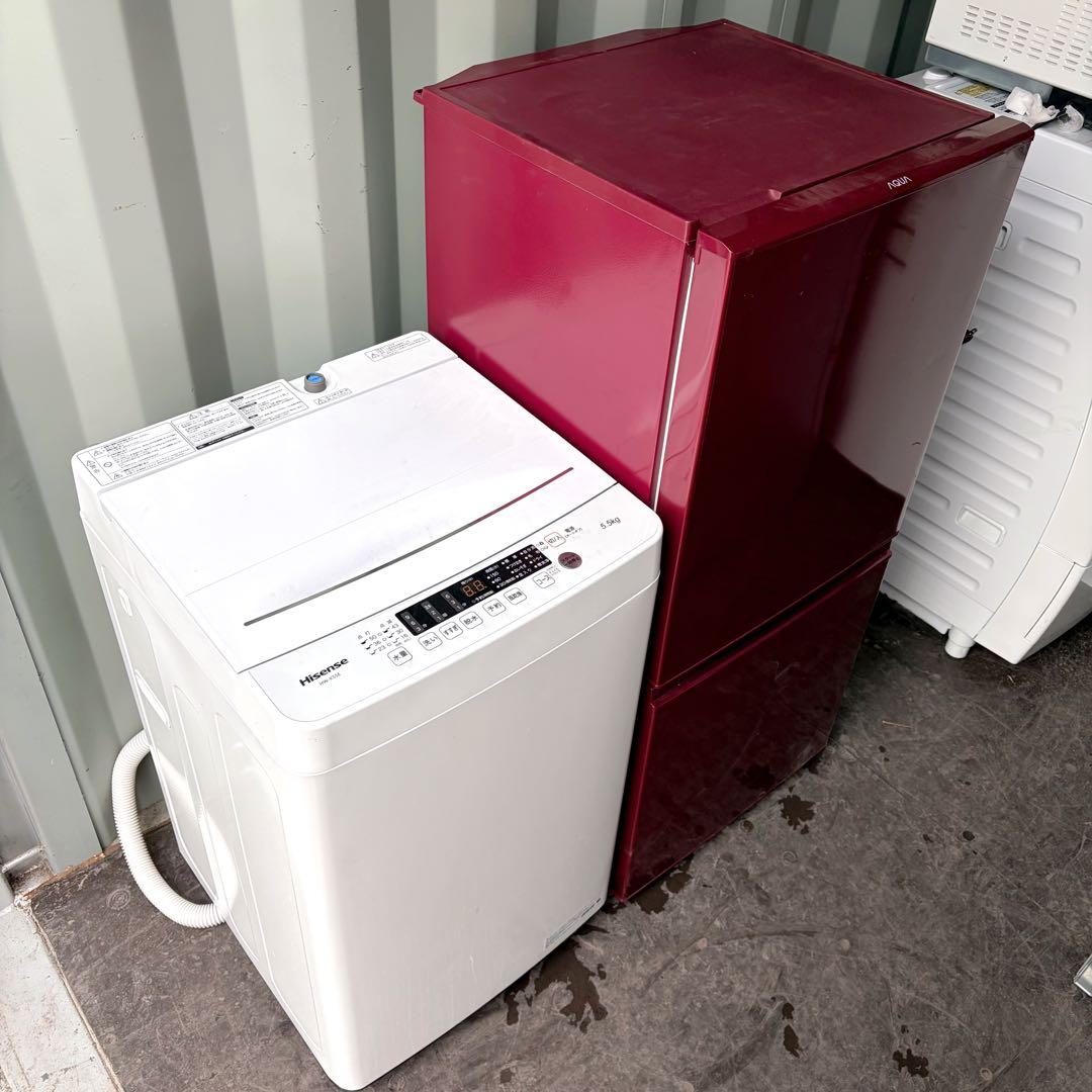 運搬取付無料！レッド&ホワイト純正AQUA・ハイセンス2点セット！完動品超美品！