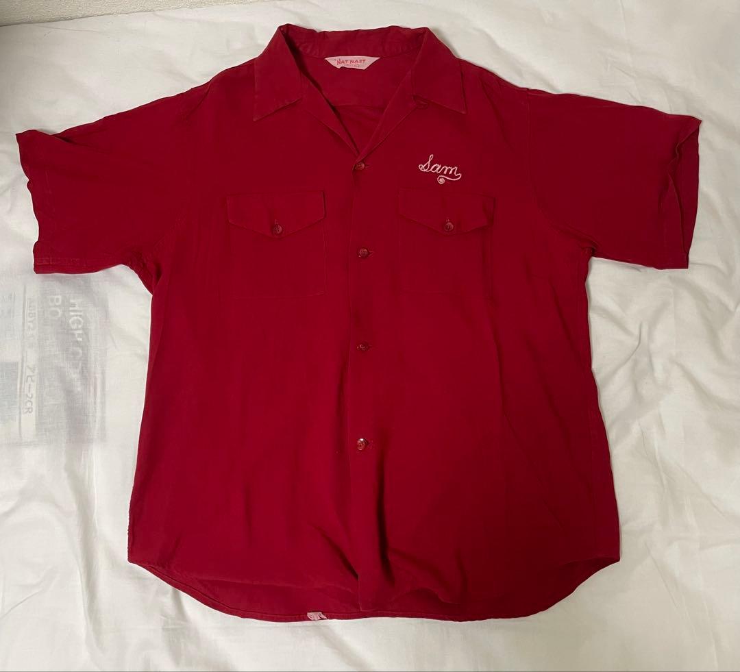 50s ボーリングシャツ NAT NAST レーヨン チェーン刺繍 開襟