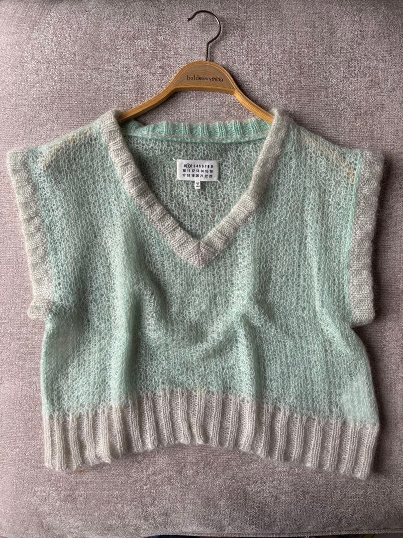 Margiela ミントグリーン Vネック ニットベスト XS