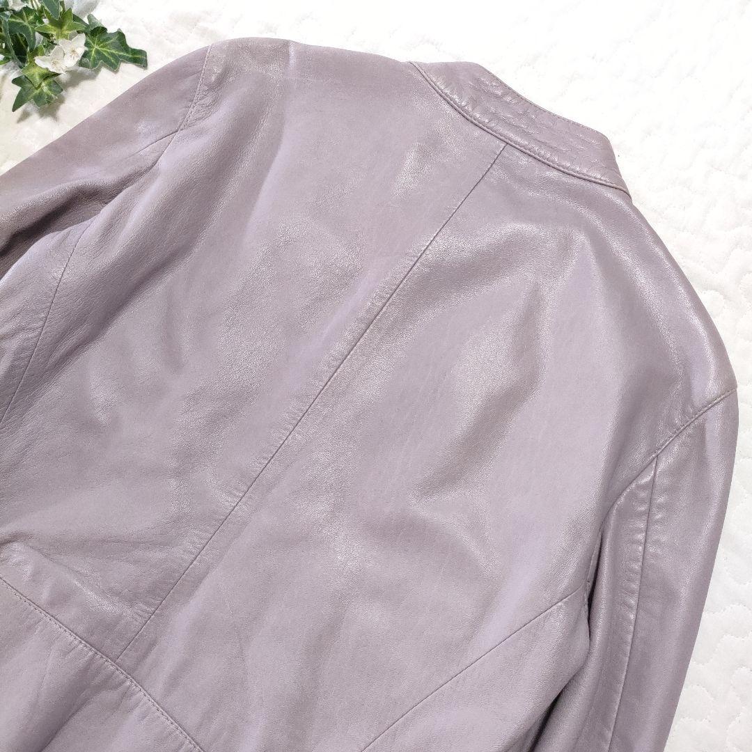 マルジェラ　ハの字レザージャケット　シングルライダース　パープル　羊革　42