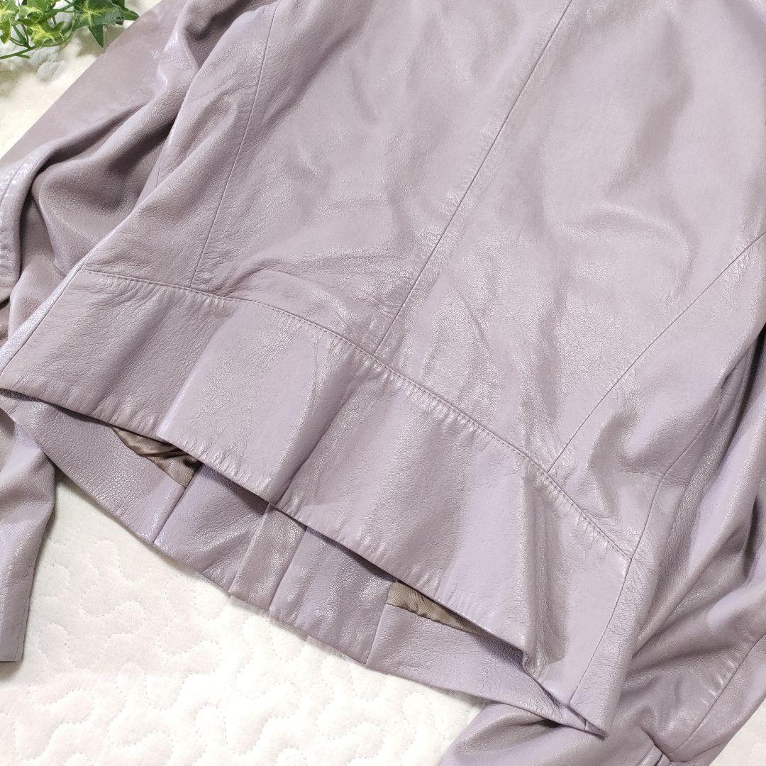 マルジェラ　ハの字レザージャケット　シングルライダース　パープル　羊革　42