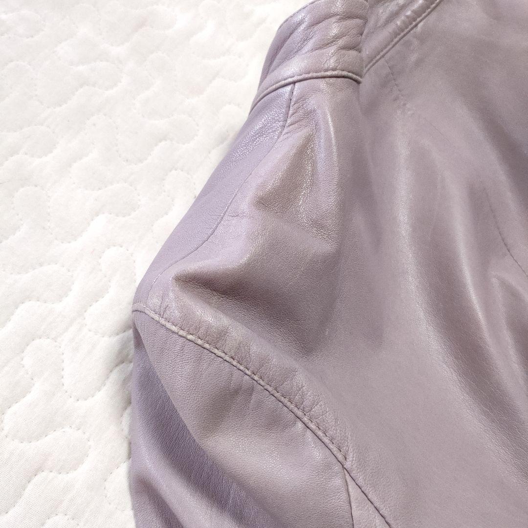 マルジェラ　ハの字レザージャケット　シングルライダース　パープル　羊革　42