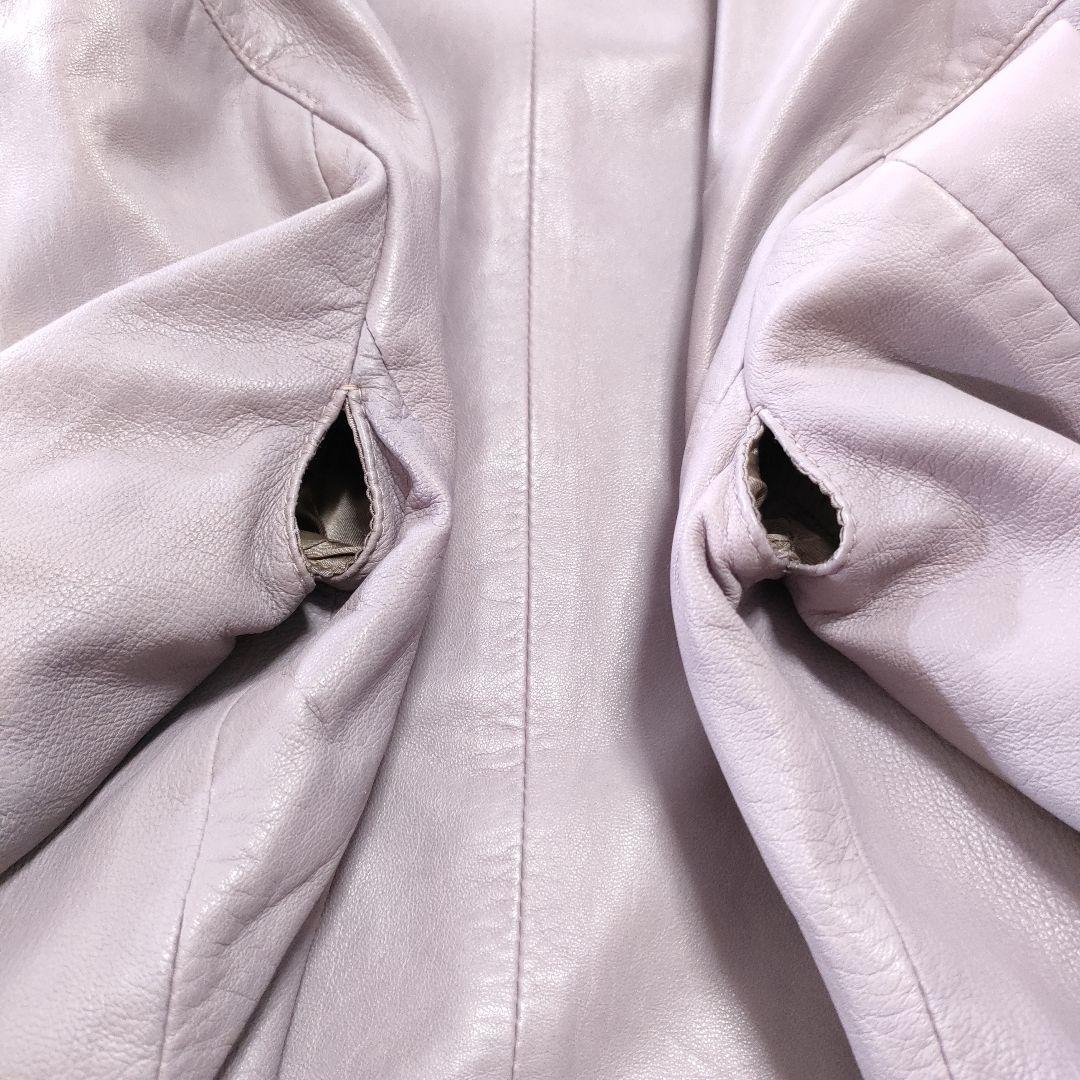 マルジェラ　ハの字レザージャケット　シングルライダース　パープル　羊革　42