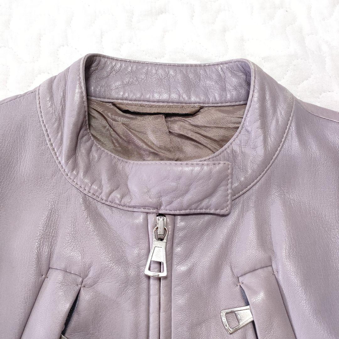 マルジェラ　ハの字レザージャケット　シングルライダース　パープル　羊革　42