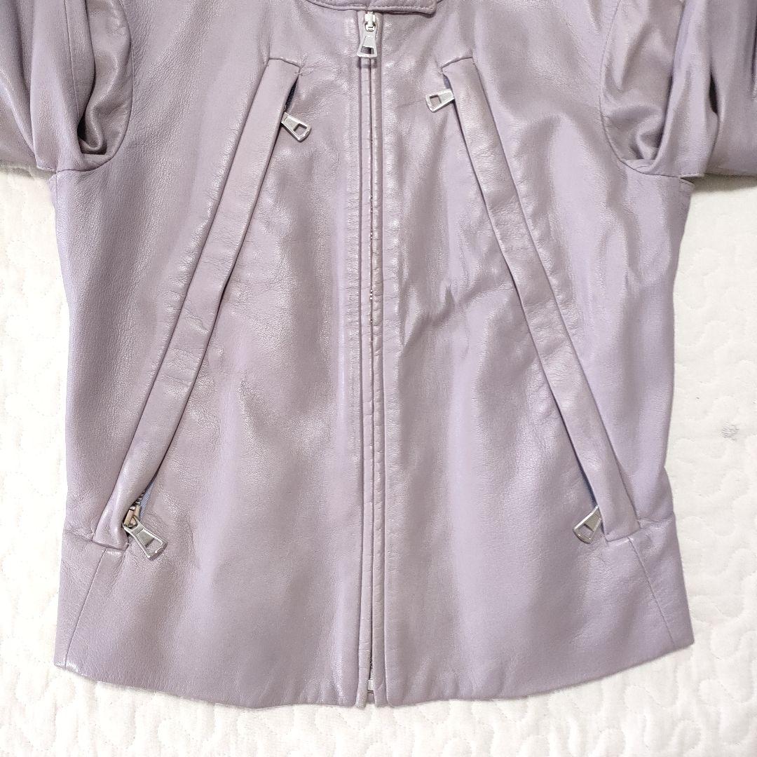 マルジェラ　ハの字レザージャケット　シングルライダース　パープル　羊革　42