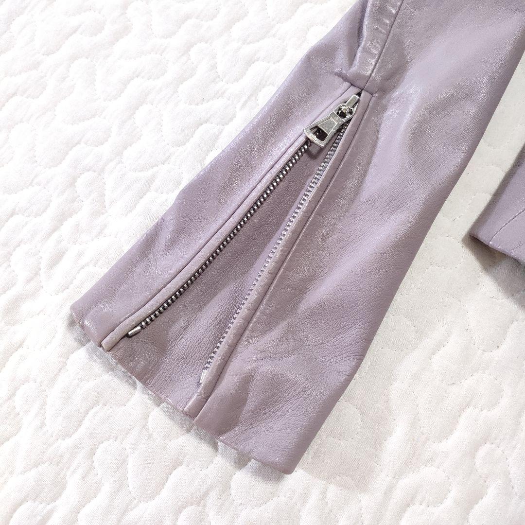 マルジェラ　ハの字レザージャケット　シングルライダース　パープル　羊革　42