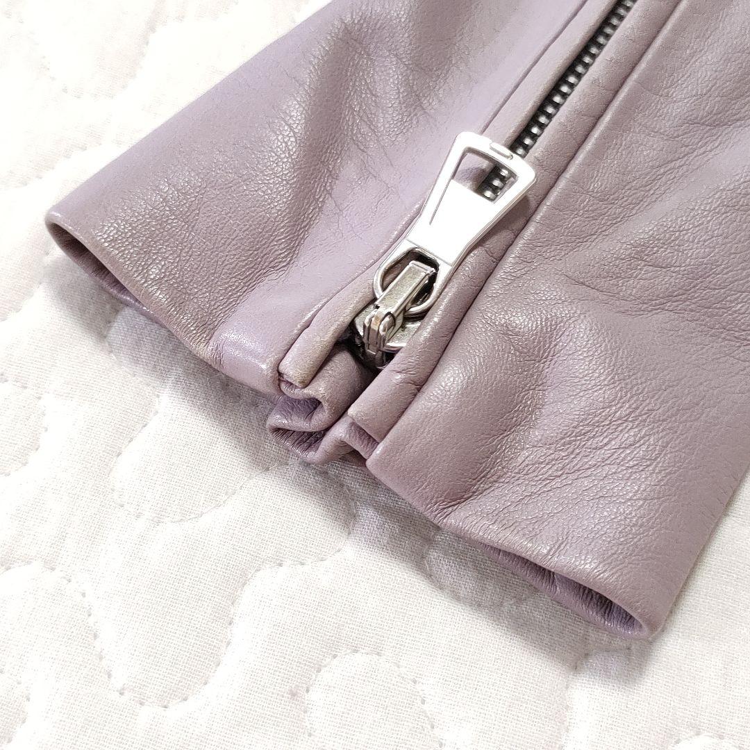 マルジェラ　ハの字レザージャケット　シングルライダース　パープル　羊革　42