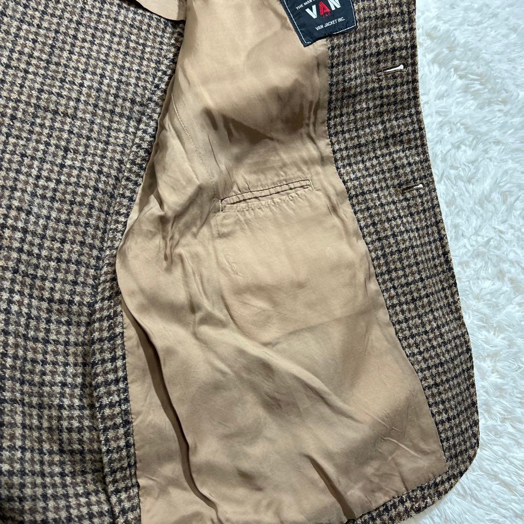 【美品】VAN JACKET テーラードジャケット チェック ブラウン エルボ