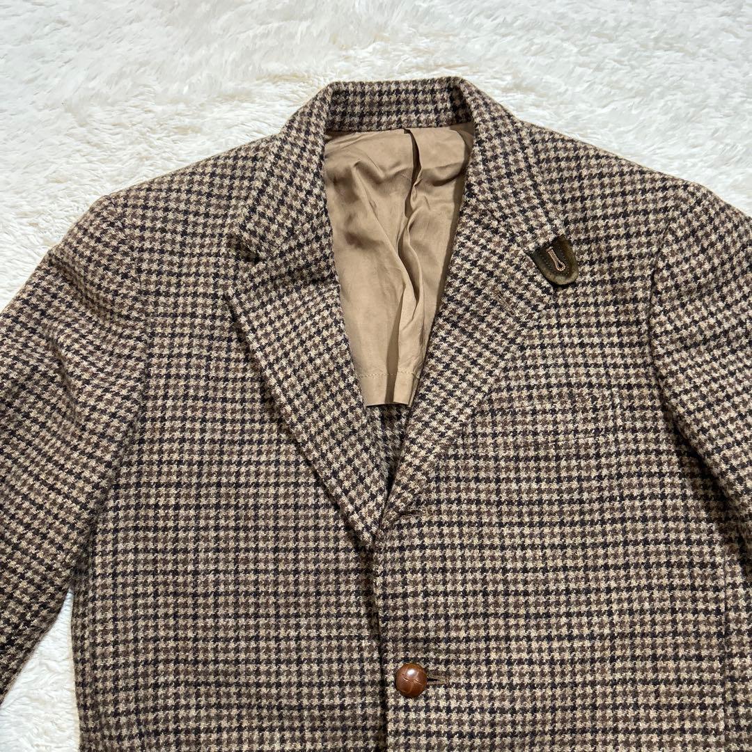 【美品】VAN JACKET テーラードジャケット チェック ブラウン エルボ