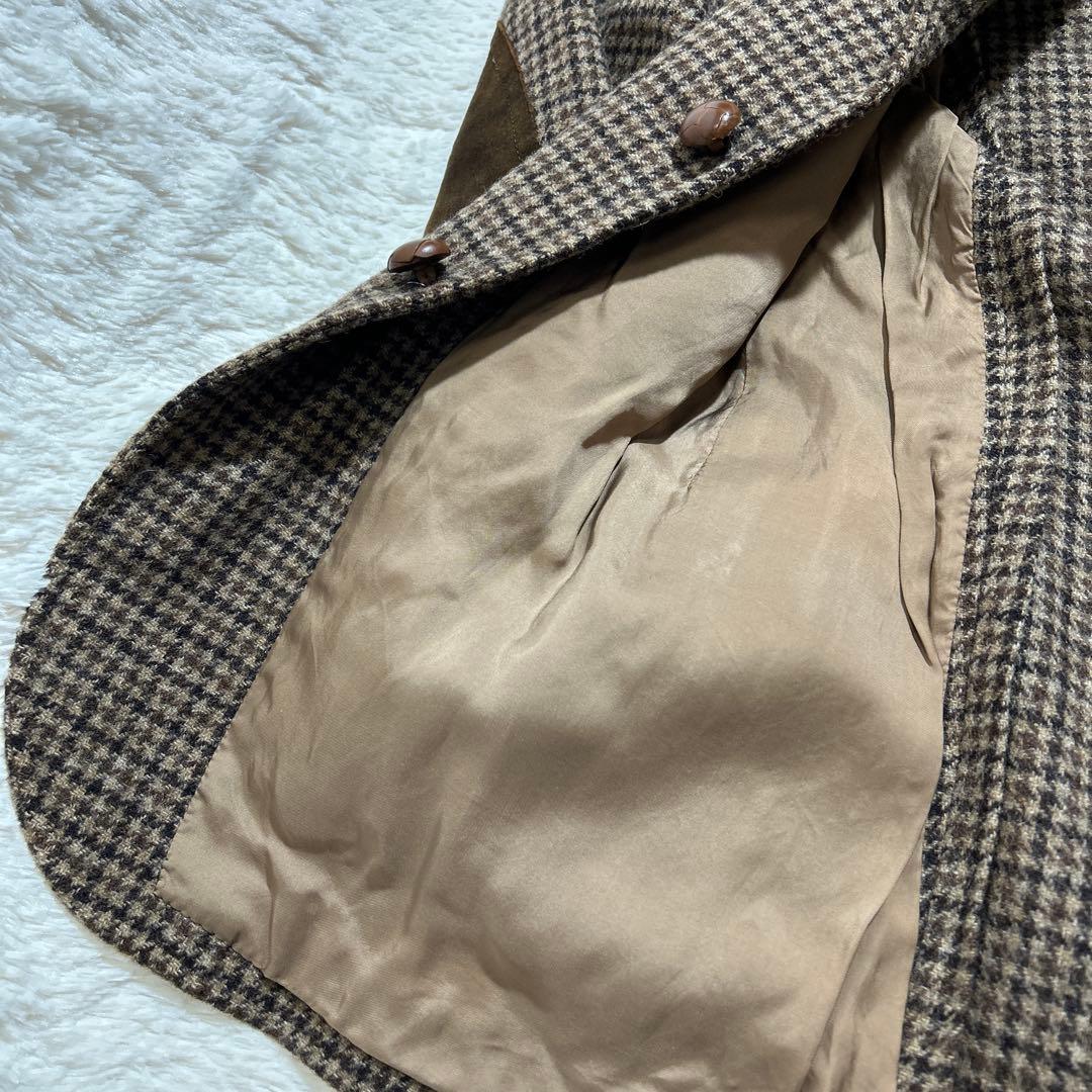 【美品】VAN JACKET テーラードジャケット チェック ブラウン エルボ