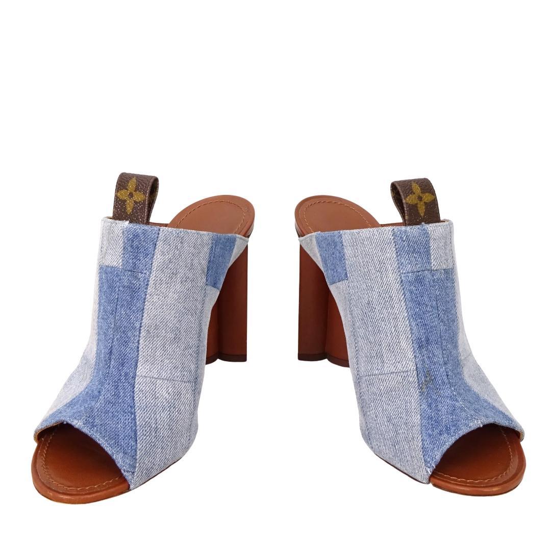 本物 良品■ルイヴィトン■ウェッジソール デニム サンダル ミュール モノグラム