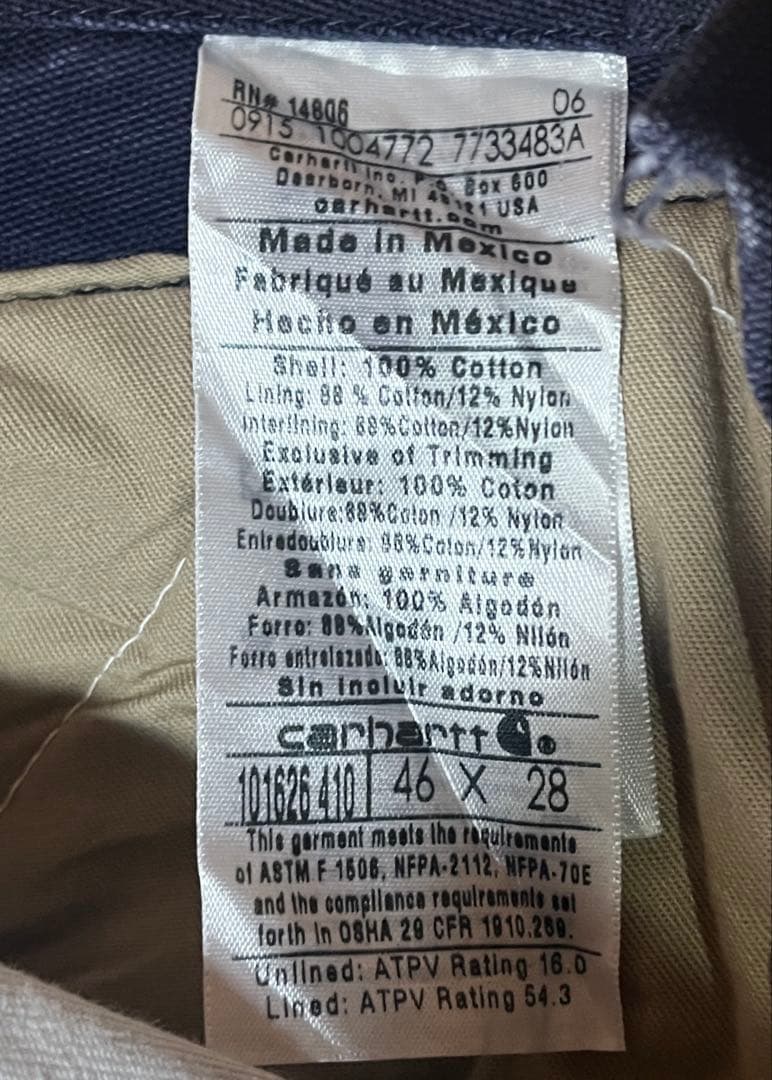 Carhartt FR ダックオーバーオール ダブルニー 裏地付き 46x28