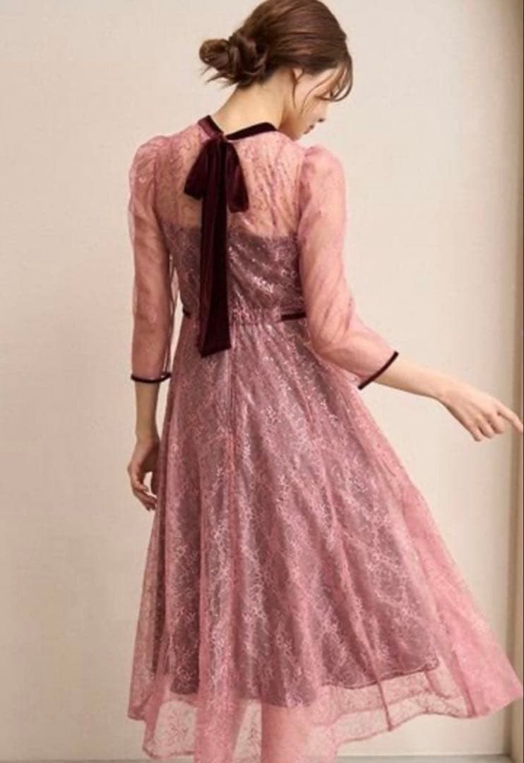 snidel スナイデル　スパークルレースドレス　ピンク　結婚式　オケージョン