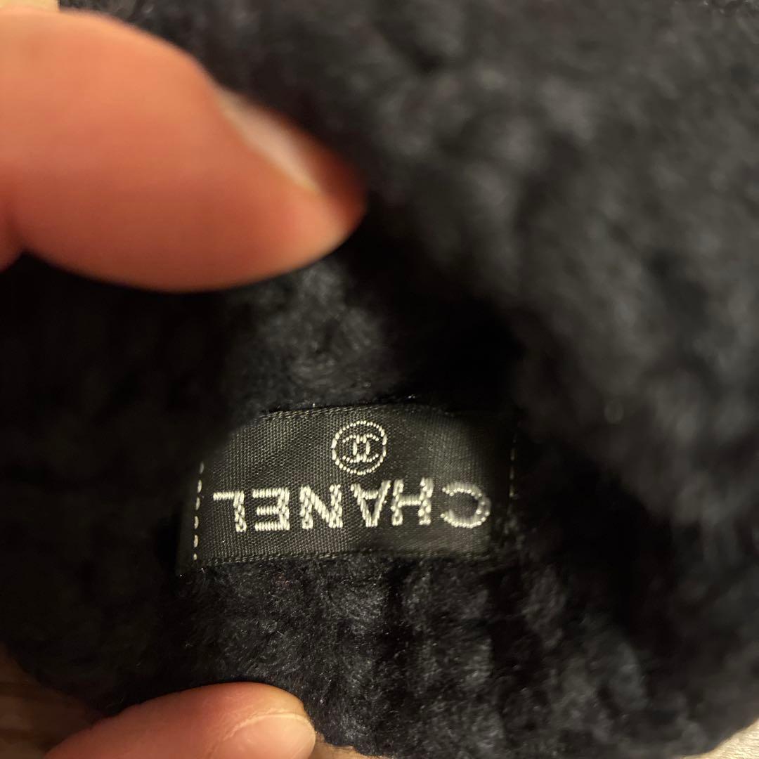 CHANEL 黒 ニット手袋 ロゴデザイン