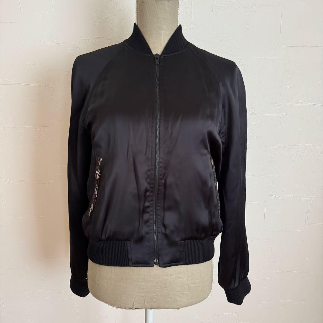 サンローラン　ビーズ刺繍ロゴ ボンバージャケット 黒　38