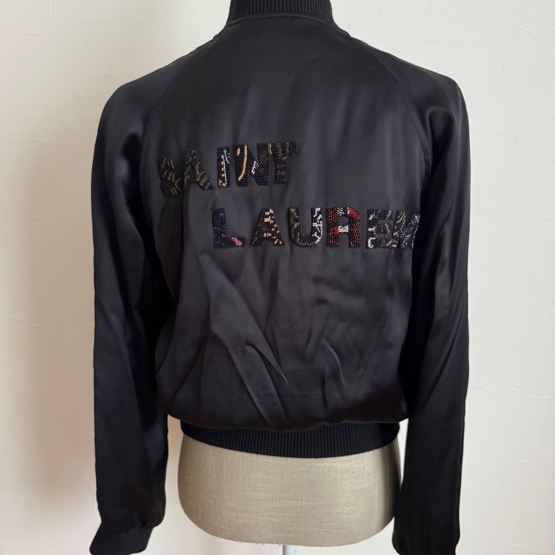 サンローラン　ビーズ刺繍ロゴ ボンバージャケット 黒　38