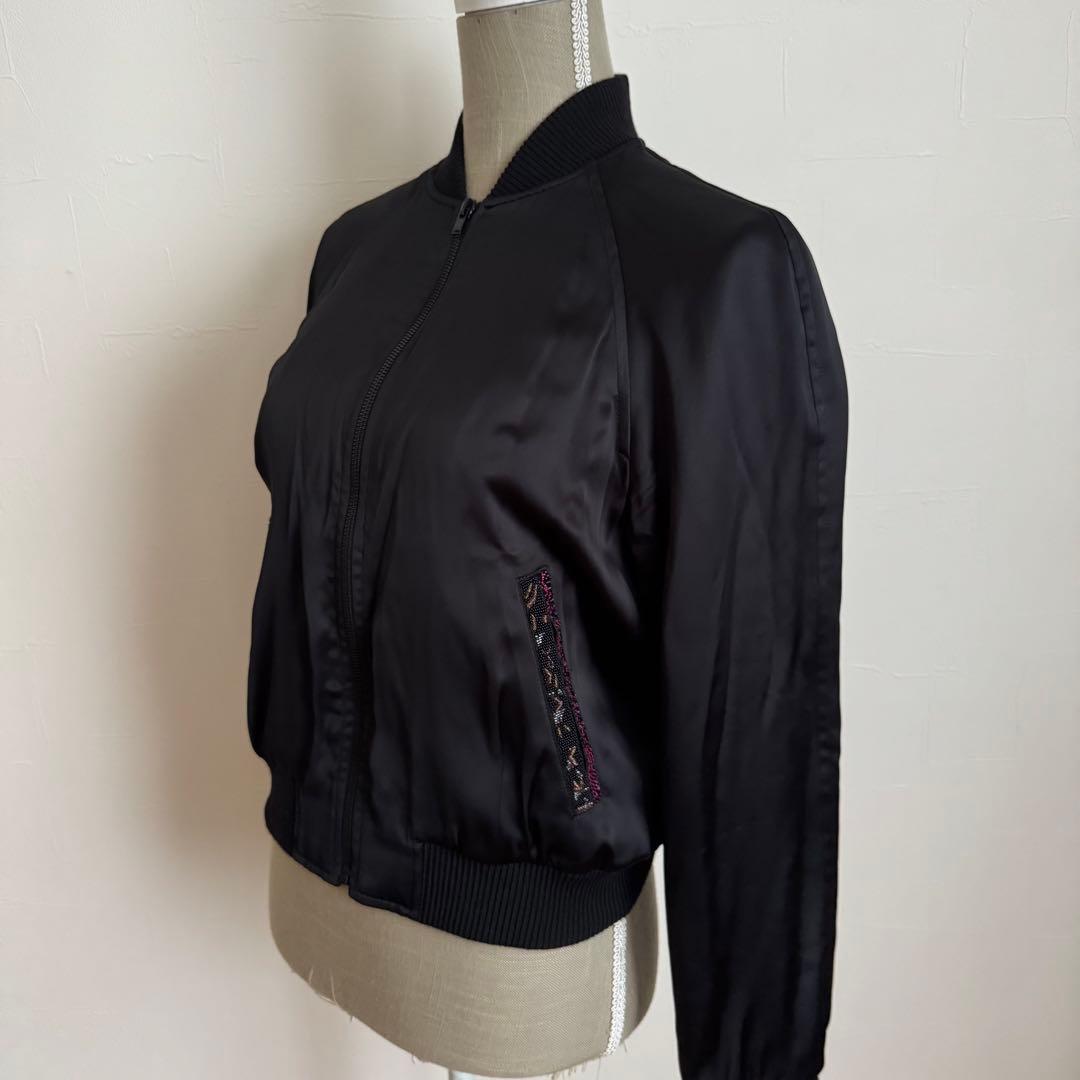サンローラン　ビーズ刺繍ロゴ ボンバージャケット 黒　38