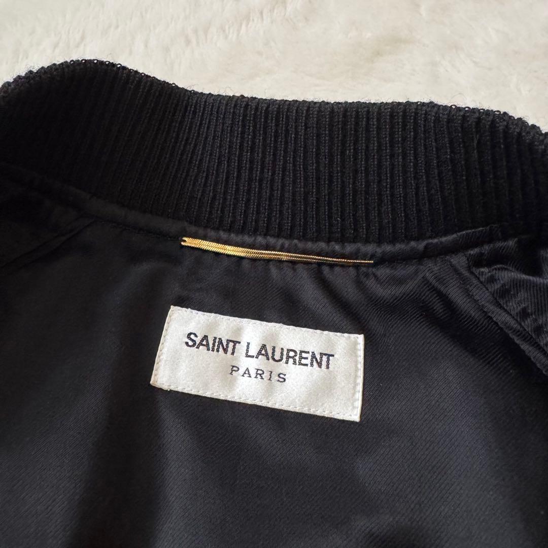 サンローラン　ビーズ刺繍ロゴ ボンバージャケット 黒　38