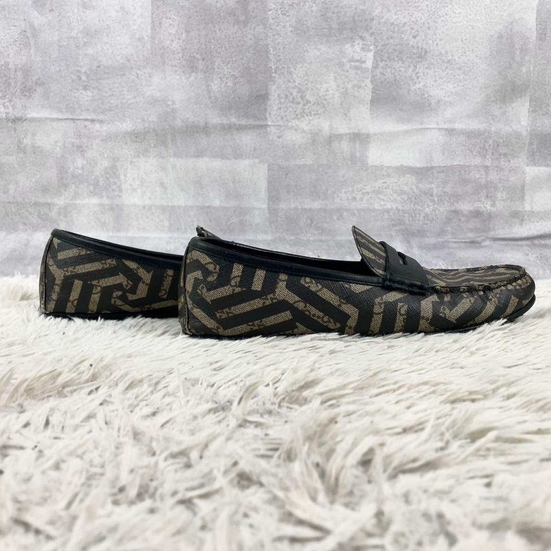 美品 グッチ PVC ローファー カレイド GG柄 ロゴ型押し ブラウン