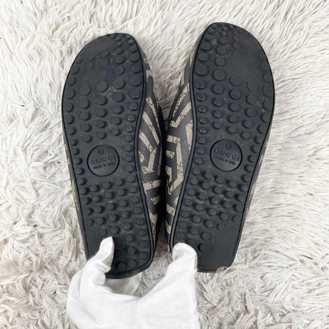美品 グッチ PVC ローファー カレイド GG柄 ロゴ型押し ブラウン