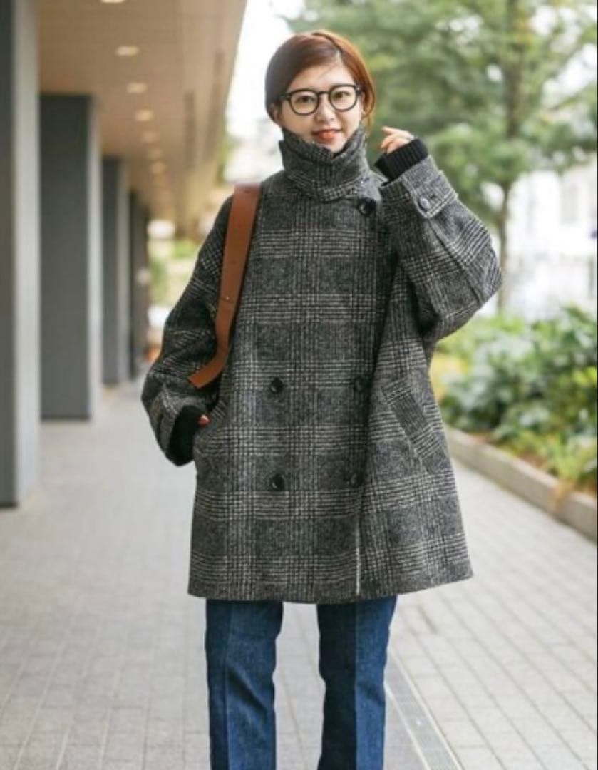 スピック＆スパン Wスライバーチェックハーフコート☆38