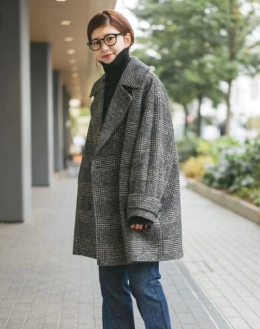 スピック＆スパン Wスライバーチェックハーフコート☆38