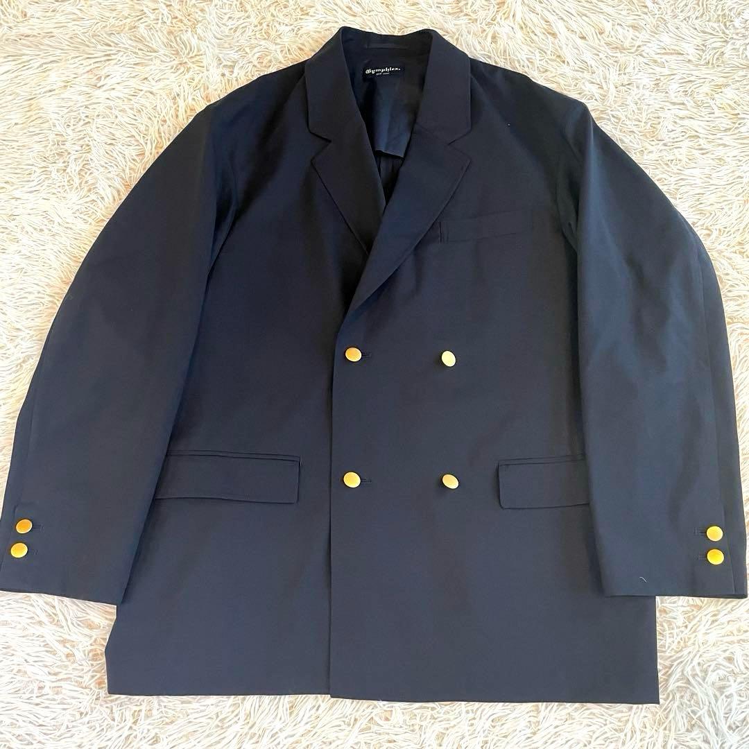 美品　Gymphlex ウールトロピカル ダブルブレストブレザー 紺ブレ　金