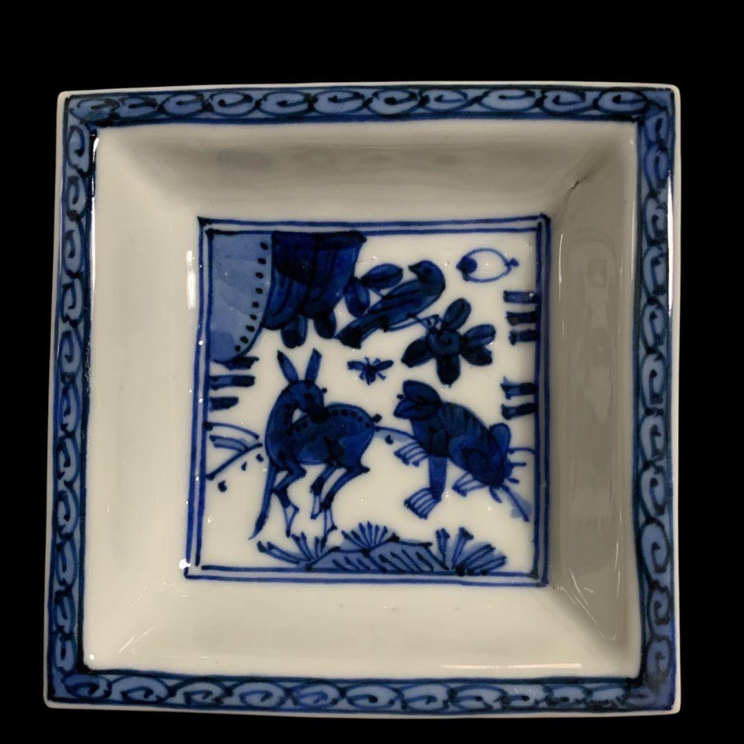 永楽善五郎 染付鹿猿四方皿 小皿 角皿 五客 永楽妙全 染付