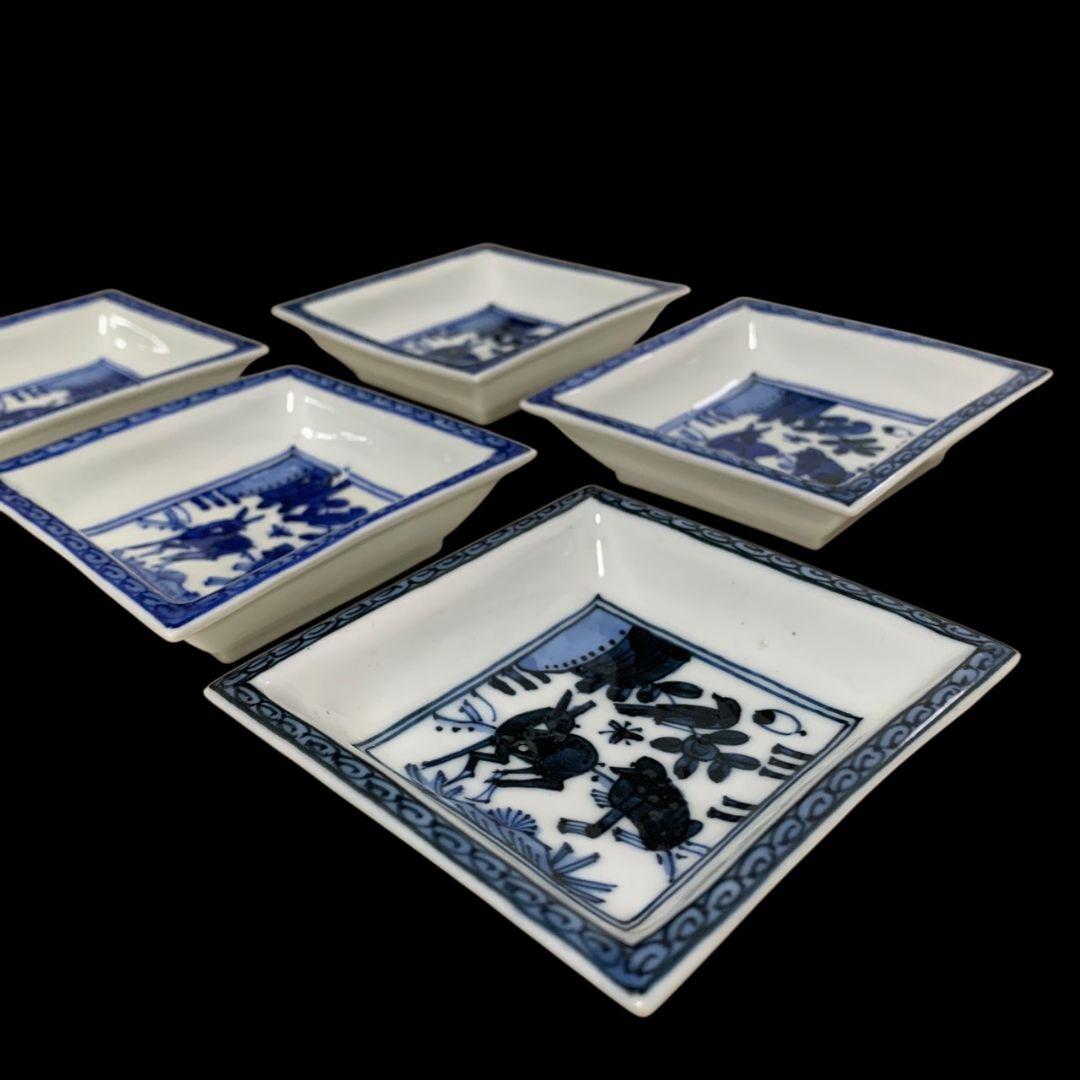 永楽善五郎 染付鹿猿四方皿 小皿 角皿 五客 永楽妙全 染付